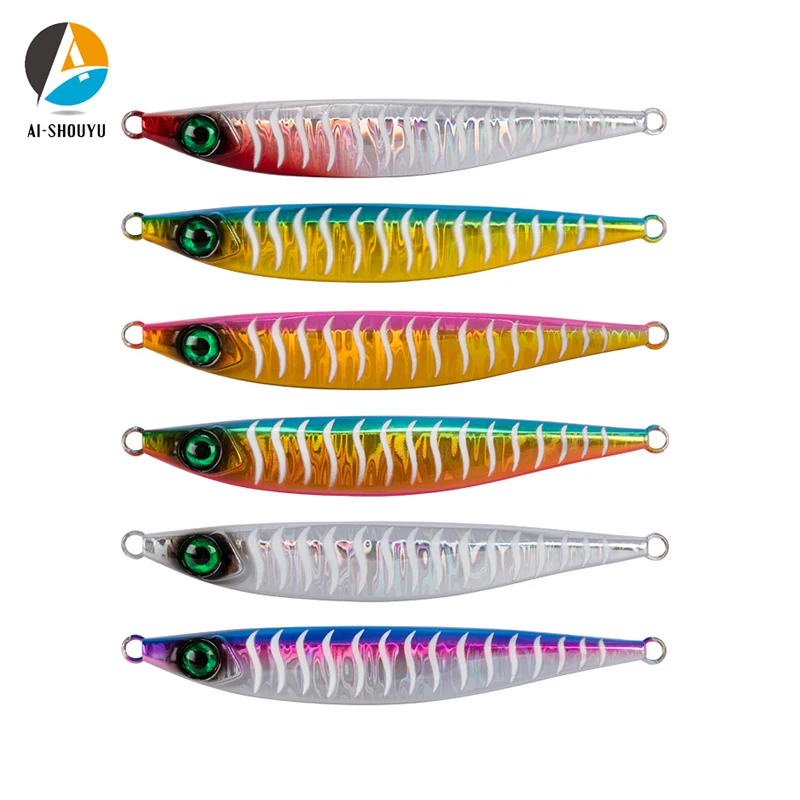 

AI-SHOUYU 2023 Metal Jigging Spoon 40g 60g 80g 100g Ocean Jigging Artificial Sardine Fishing Lure Luminous Lead Fish Jigs Bait