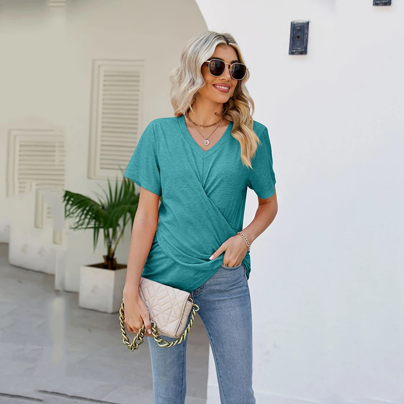 Female T-shirt 2023 Summer New Solid Short Sleeve V-neck Irregular Basic Slim Fashion Elegant Casual Commute Women T-shirt
Female T-shirt 2023 Summer New Solid Short Sleeve V-neck Irregular Basic Slim Fashion Elegant Casual Commute Women T-shirt