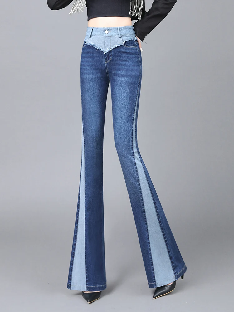 

Fashion Skinny Stretch Jeans Tassel Ripped Patchwork Jeans Women Flare Pants Female 2024 New Trendy High Waist Denim Pants S-XXL