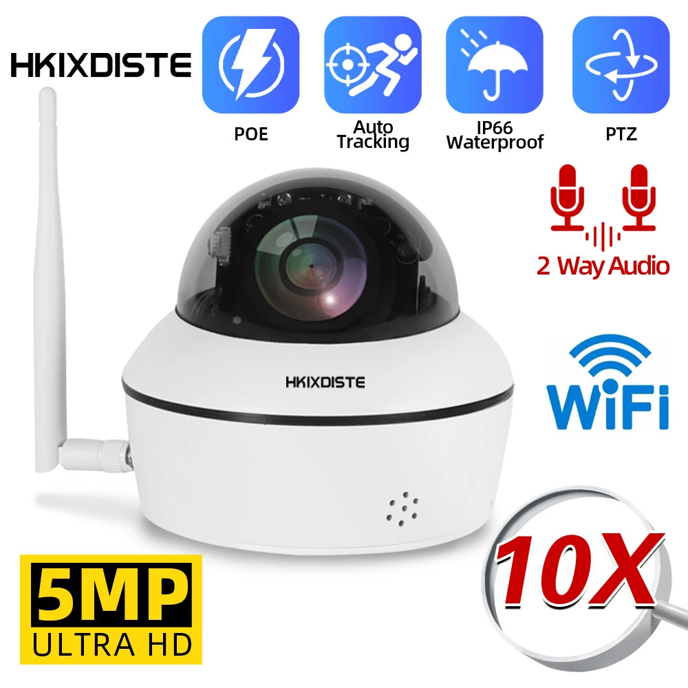 

Outdoor IP Camera 5MP PTZ 10X Zoom Humanoid Tracking Wifi Dome Camera 2 Way Audio CCTV Security Protection Network Cam P2P
