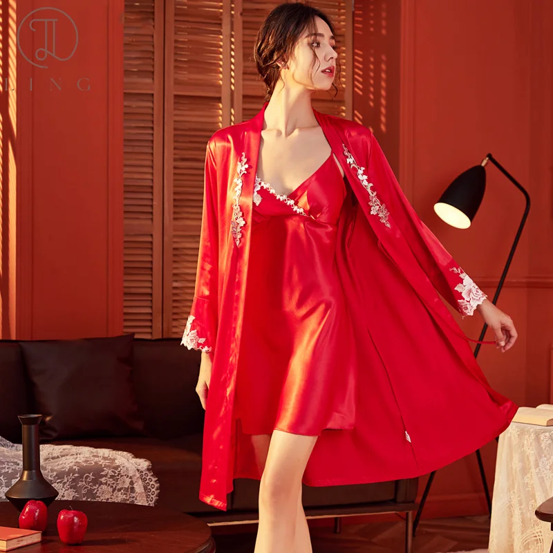 

Ling Long Sleeve Robe Gowns Sets Sexy Silk Women's Sleepwear Homewear Clothing Solid Pajama Robe Sleep Shirts Night Gowns