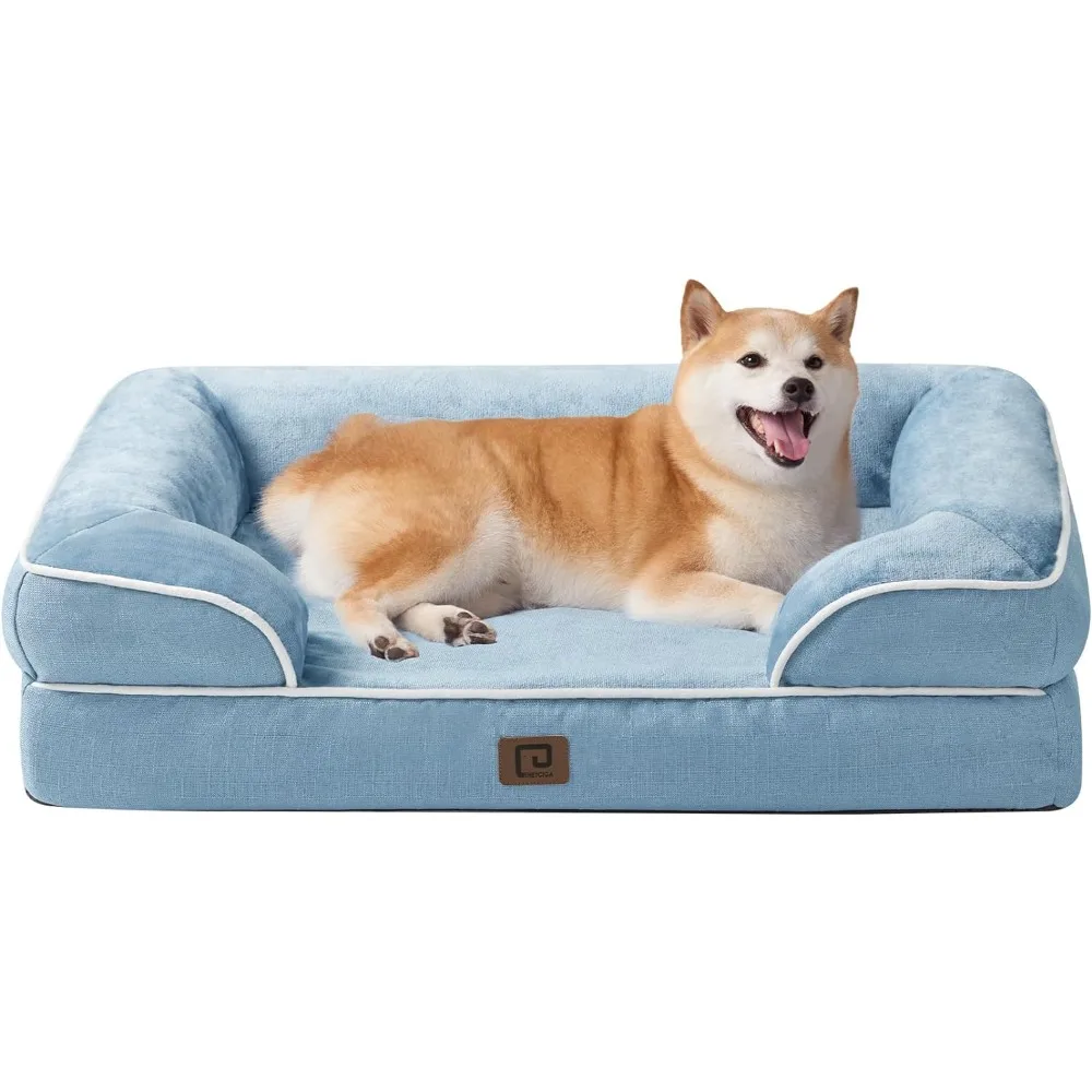 

Большая кровать для собаки с нескользящим дном и ящиком для яиц, кровать для собаки с моющейся съемной крышкой, все для собак, голубые лежанки для домашних животных
