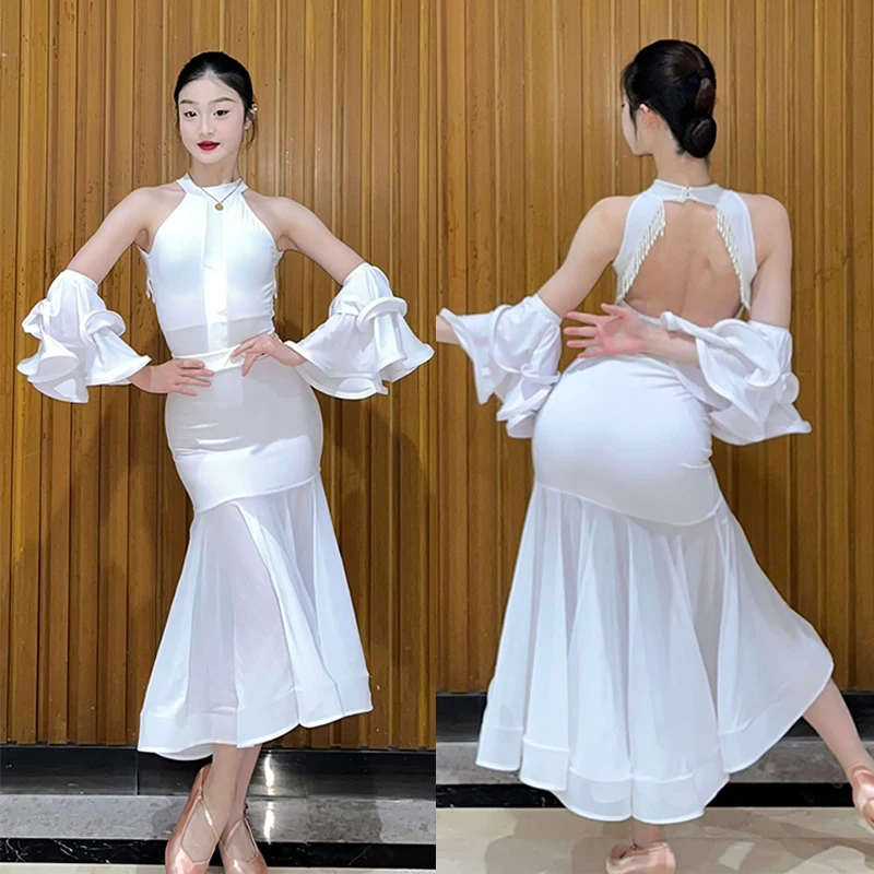 Ballroom Dance Performance Clothes White Leotards Skirt Suit Women Modern Waltz Dance Competition Dress Prom Latin Dress BL12276
Ballroom Dance Performance Clothes White Leotards Skirt Suit Women Modern Waltz Dance Competition Dress Prom Latin Dress BL12276