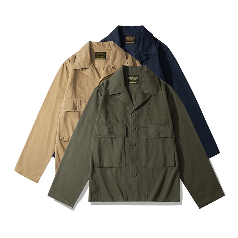 

M43 Cuban Collar Long Sleeve Shirt Coats for Men Spring Autumn Vintage Amekaji Multi Pocket Workwear Jackets US Army 100% Cotton