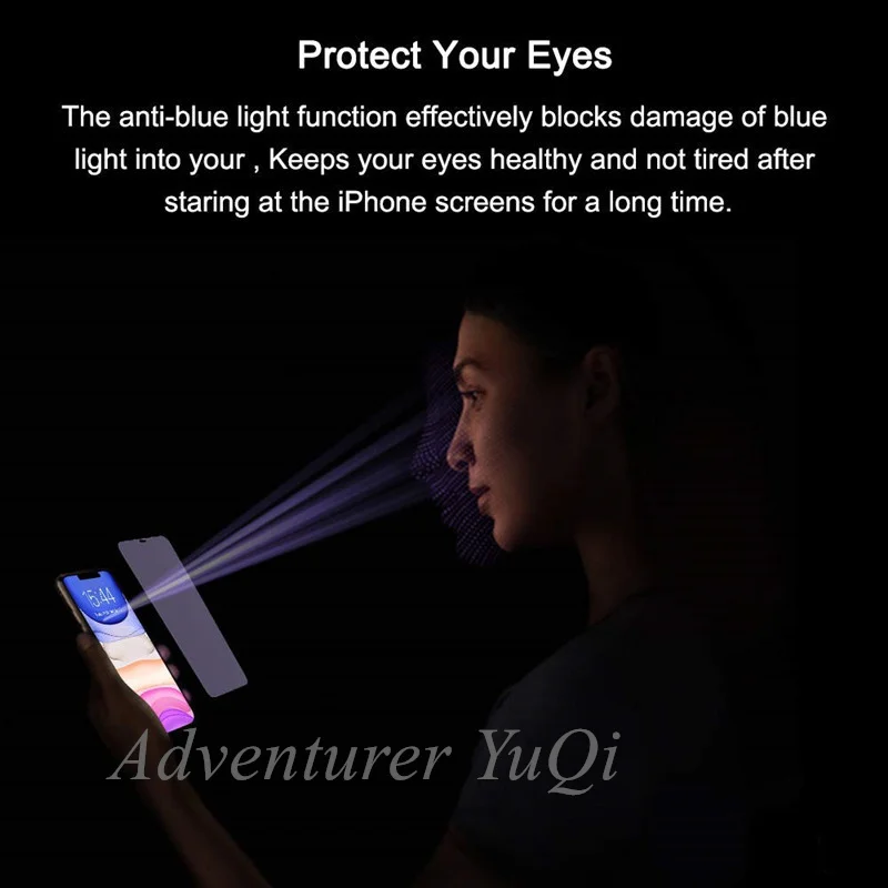 Protecteur d'écran anti-lumière bleue pour iPhone, verre guatémaltèque pour iPhone 15 14 13 12 11 Pro Max 12Mini SE2020 Poly XS X 7 8 6 6S Plus, 2 pièces 3