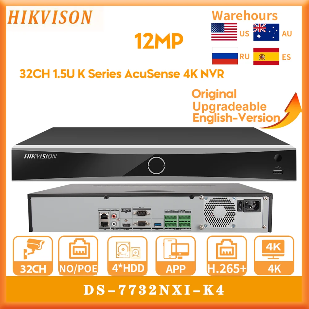 

Hikvision 32CH 1.5U 4K H.265+ 4 SATA NVR DS-7732NXI-K4 Motion Detection 2.0 Human Vehicle Recognition Network Video Recorder
