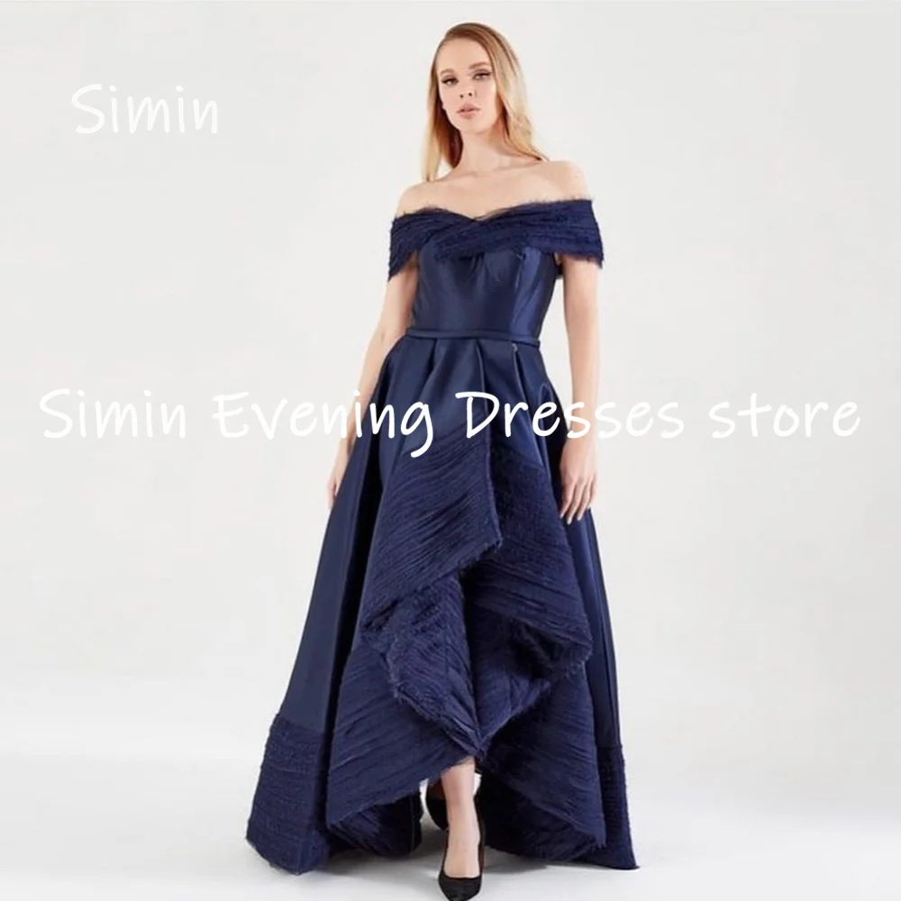 

Simin Satin A-line Off-the-shoulder Neckline Ruffle Formal Prom Gown Floor-length Evening Elegant Party dresses for women 2023