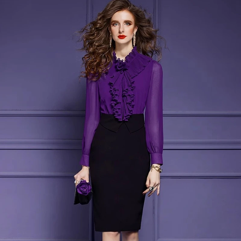 Elegant Pleated Ruffled Chiffon Patchwork Midi Dress Women Spring Autumn Long Sleeved Office Ladies Work Bodycon Pencil Dress
Elegant Pleated Ruffled Chiffon Patchwork Midi Dress Women Spring Autumn Long Sleeved Office Ladies Work Bodycon Pencil Dress