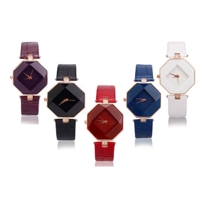 

Casual Ladies Quartz Watch Leather Strap Dress Watches Fashion Jewelry Gift Rhinestones Geometry Creative Wristwatches