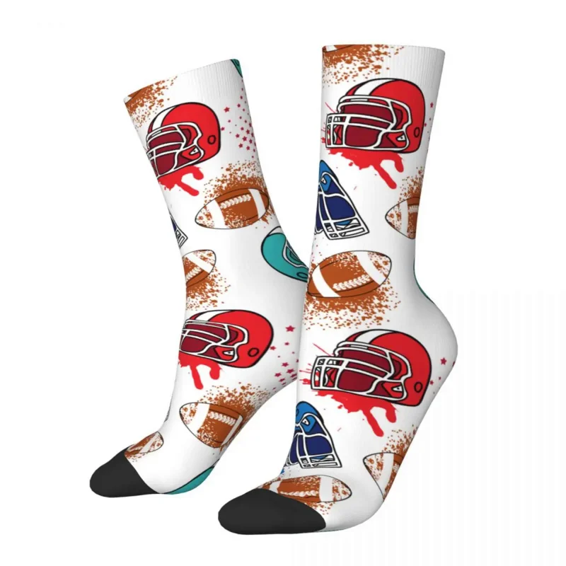 

American Football Player Helmet Theme Design All Season Socks Merch for Women Cozy Crew Socks