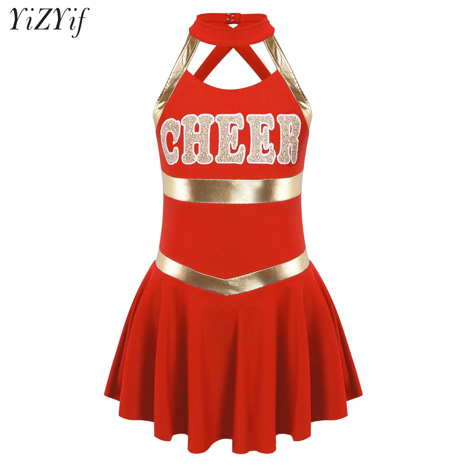 Kids Girls Cheerleading Cosplay Costume Cheer Team Dance Performance Uniform Letter Print Crisscross Straps Leotard Dress
Kids Girls Cheerleading Cosplay Costume Cheer Team Dance Performance Uniform Letter Print Crisscross Straps Leotard Dress