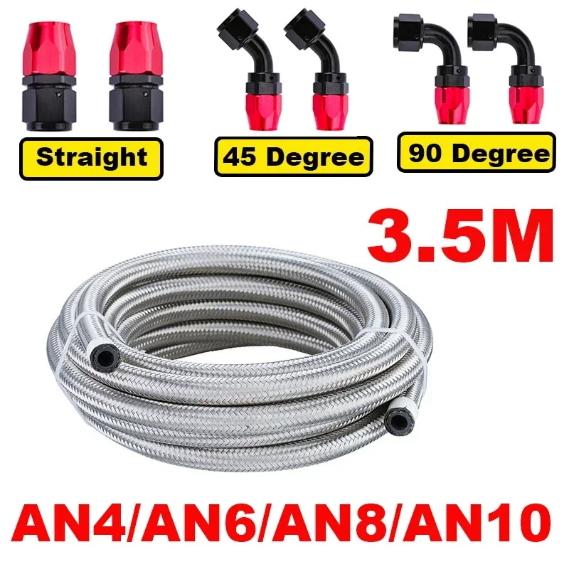 3.5M AN4 AN6 AN8 AN10 Fuel Hose Oil Gas Cooler Hose Line Pipe Tube Stainless Steel Braided Inside CPE Rubber + 6 End Adapters
3.5M AN4 AN6 AN8 AN10 Fuel Hose Oil Gas Cooler Hose Line Pipe Tube Stainless Steel Braided Inside CPE Rubber + 6 End Adapters