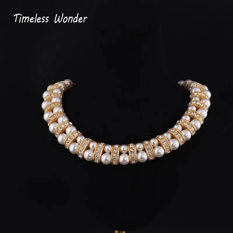 

Timeless Wonder Fancy Retro Zircon Pearl Pave Necklaces for Women Designer Jewelry Runway Goth Punk Rare Medieval Top Mix 5232