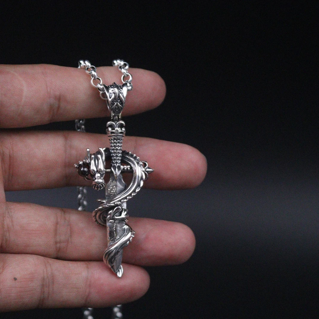 925 Sterling Silver Pendant Thai Silver Men and Women Dragon Sword Pendants with 4mm Rolo Link Necklace 50cm Length
925 Sterling Silver Pendant Thai Silver Men and Women Dragon Sword Pendants with 4mm Rolo Link Necklace 50cm Length