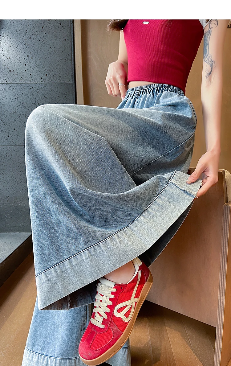Summer Vintage Womens Loose Denim Wide Leg Pants Ladies Casual Elastic Waist Jeans Oversized Trousers Summer Vintage Womens Loose Denim Wide Leg Pants Ladies Casual Elastic Waist Jeans Oversized Trousers