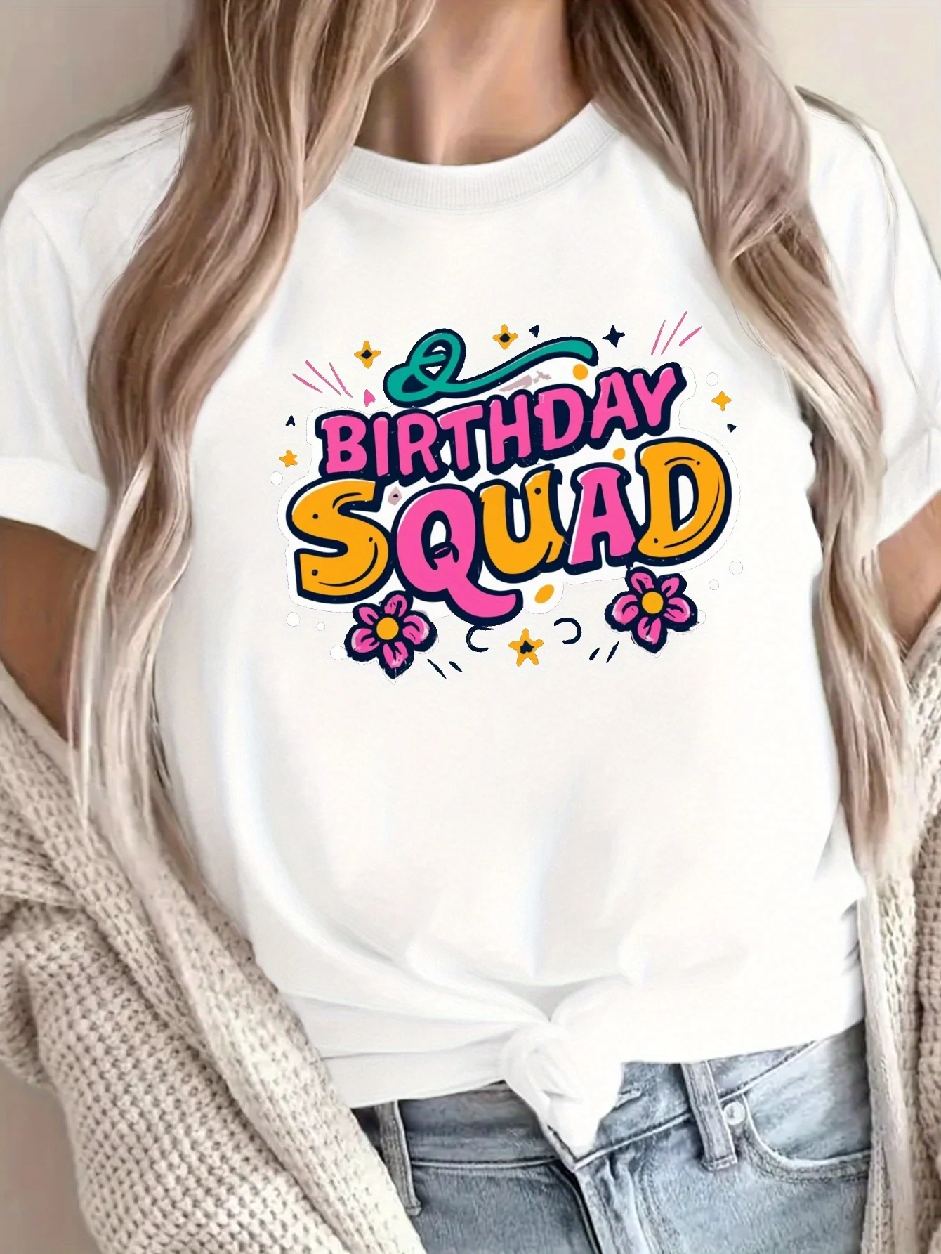 Birthday Squad Print T-Shirt, Casual Short Sleeve Crew Neck T-Shirt For Spring & Summer, Women's Clothing tshirt
Birthday Squad Print T-Shirt, Casual Short Sleeve Crew Neck T-Shirt For Spring & Summer, Women's Clothing tshirt