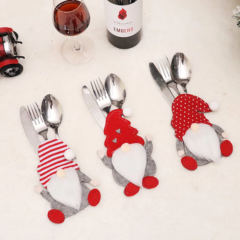 

Christma Decoration Christma Cartoon Santa Claus Faceless Doll Christma Knife And Fork Cover Table Decoration Party Supplies