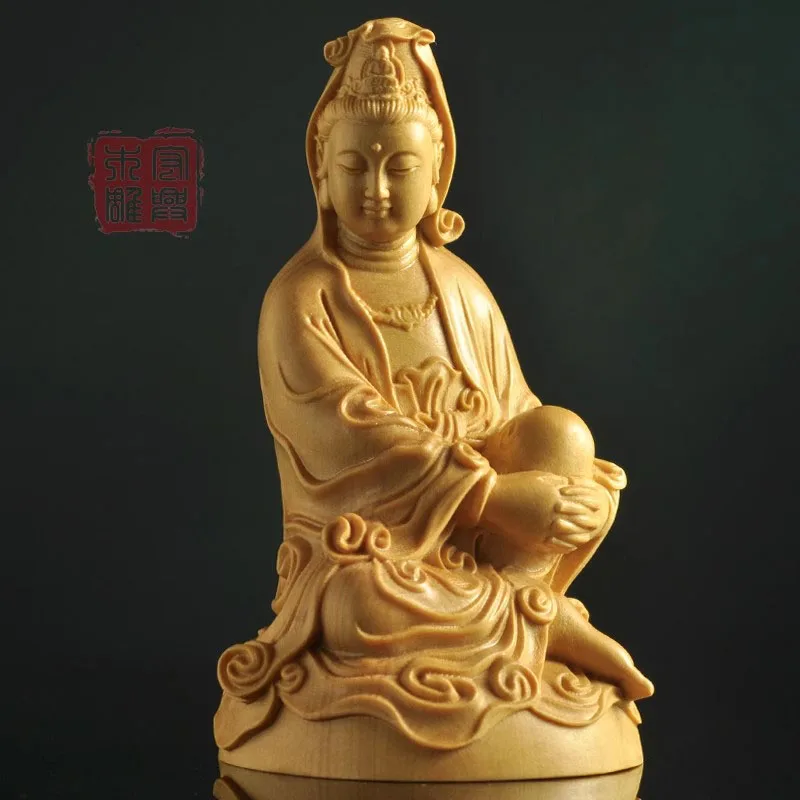 

XS1509-9,5 см, высота Гуаньинь, статуэтка Будды, резьба по дереву, божество, украшения для автомобиля