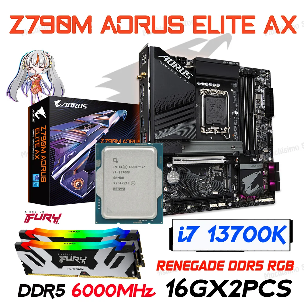 

LGA 1700 Motherboard DDR5 Gigabyte Z790M AORUS ELITE + Intel Core i7 13700K CPU Combo Kingston DDR5 Memory 32GB PCI-E 5.0 M.2