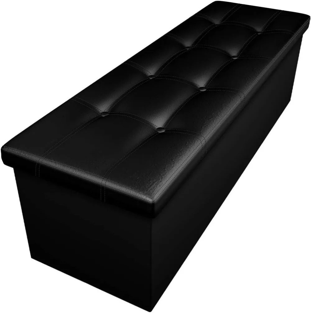 

43" Folding Storage Ottoman Bench Cube Hold Up 700lbs Faux Leather Long Chest Memory Foam Seat Footrest Padded Upholstered Stool