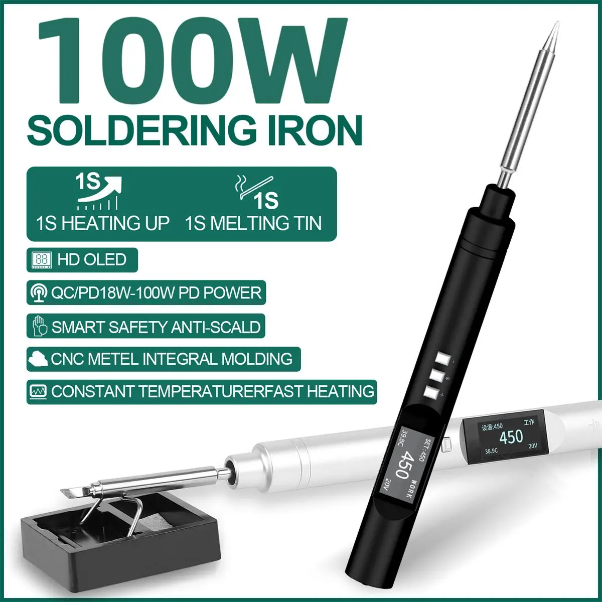 

PTS200 V2 Electric Soldering Iron 100W Portable Quick Warm-Up Tin Melting Open Source Supports PD3.0 Firmware Upgradeable