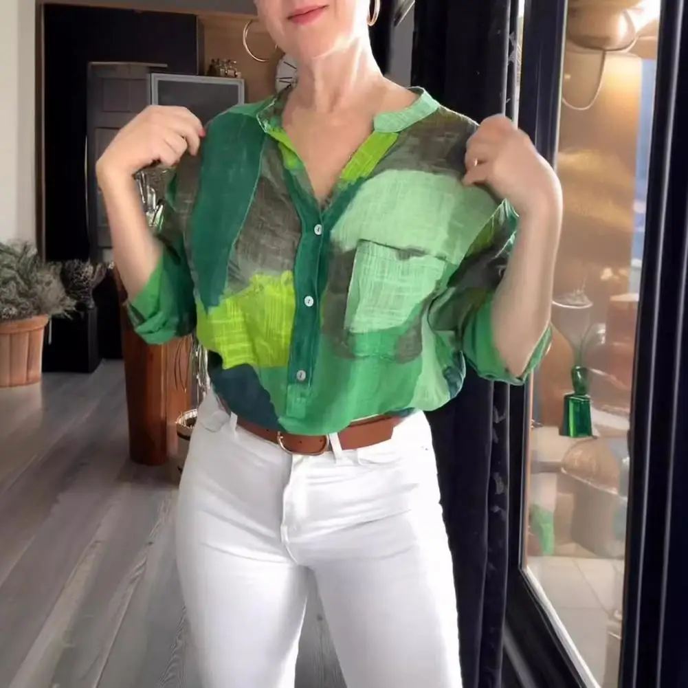 Женская рубашка с воротником-стойкой, пуловер с длинным рукавом и половинчатой планкой, топы с накладными карманами, свободная рубашка с принтом и краской
Женская рубашка с воротником-стойкой, пуловер с длинным рукавом и половинчатой планкой, топы с накладными карманами, свободная рубашка с принтом и краской