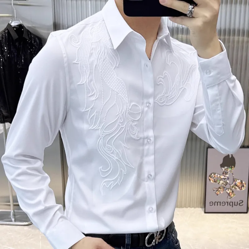 Men's Slim Fit Black White Shirt Embroidered Pattern Long Sleeved Shirt For Men Business Formal Dress Shirt Fashion Men Clothing
Men's Slim Fit Black White Shirt Embroidered Pattern Long Sleeved Shirt For Men Business Formal Dress Shirt Fashion Men Clothing