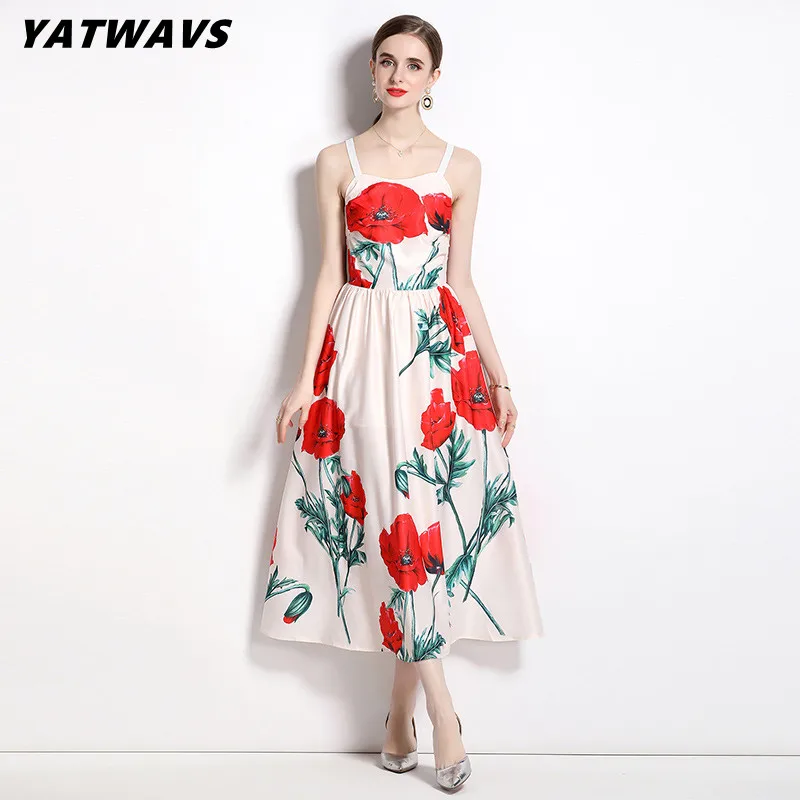Summer Women Spaghetti Strap Holiday Dresses Fashion Luxury Rose Floral Print Midi Vestidos Ladies Designer Backless Sexy Dress
Summer Women Spaghetti Strap Holiday Dresses Fashion Luxury Rose Floral Print Midi Vestidos Ladies Designer Backless Sexy Dress