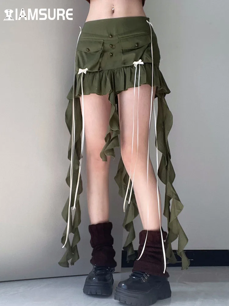 IAMSURE Safari Style Big Pockets Ruffles Skirts Sexy Slim Bow Mid-Waisted Mini Skirts Women 2023 Summer Fashion Streetwear Lady
IAMSURE Safari Style Big Pockets Ruffles Skirts Sexy Slim Bow Mid-Waisted Mini Skirts Women 2023 Summer Fashion Streetwear Lady