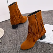 Women Mid Calf Boots Round Toe Square Heel Fringe Bohemian Winter New 2021 Fashion Boots Zipper Solid Women Shoes
Women Mid Calf Boots Round Toe Square Heel Fringe Bohemian Winter New 2021 Fashion Boots Zipper Solid Women Shoes