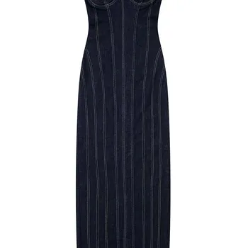 Vestido de Noite Clássico Francês para Ocasiões Especiais 14 TRAF 2023 New Dresses for Women Tube Top Elastic Tight Dress Summer Backless Sexy Evening Dresses Denim Midi Party Dress