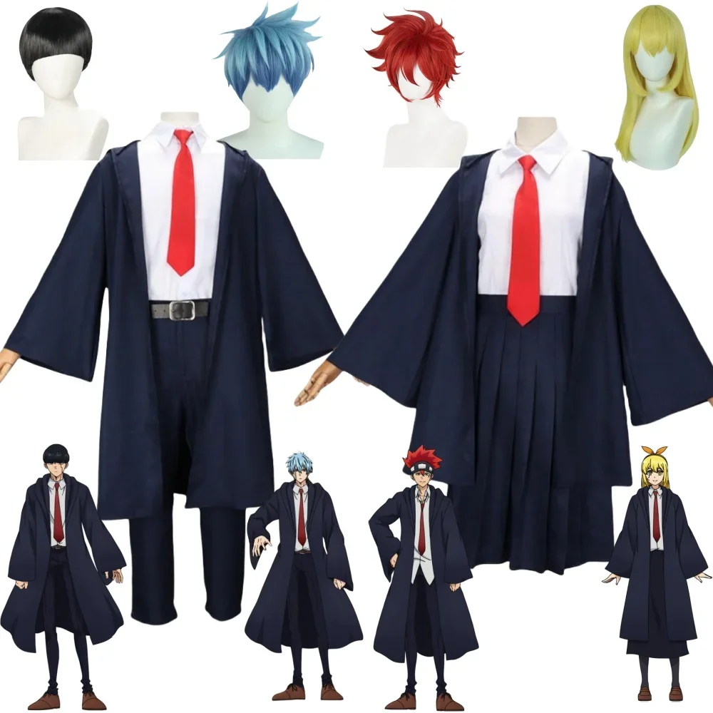 

Anime Mashle Magic and Muscles Cosplay Costume Mash Lance Lemon Dot Finn Easton Magic Academy Uniform Blue Robe Wig Shirt Tie