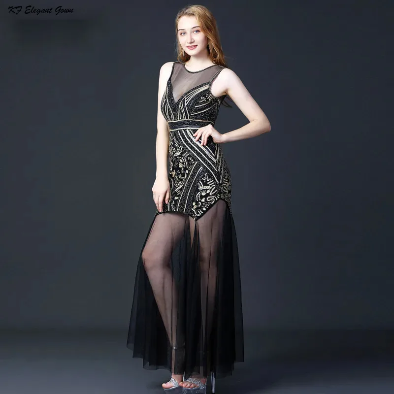 

2024 New Exquisit Banquet Evening Dress Elegant and Sexy Sequins Deep V Black Yarn Hot Diamond Party Dress Party Long Dress