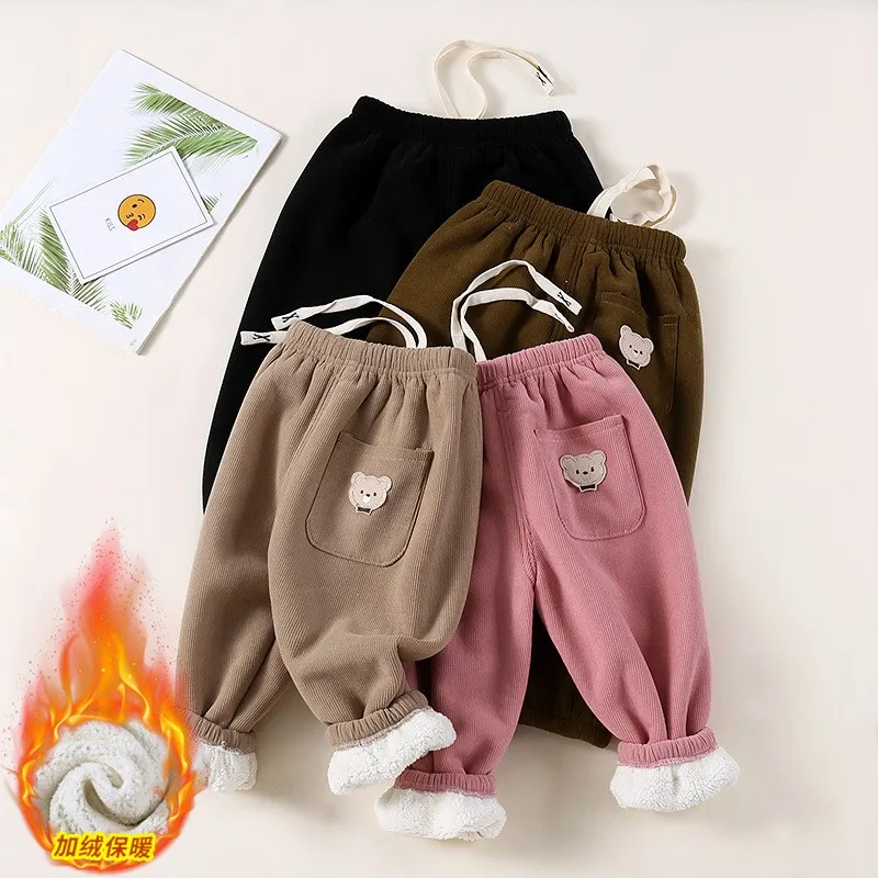 Winter Plush Pashm Corduroy Elastic Waistline Drawstring Trousers Boys Cartoon Pants Autumn Girls Sport Casual Children Clothes
Winter Plush Pashm Corduroy Elastic Waistline Drawstring Trousers Boys Cartoon Pants Autumn Girls Sport Casual Children Clothes