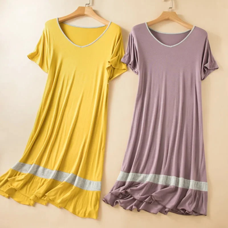 Modal Short-Sleeved Mid-Length Night Dress Women Sleepwear Nightshirt Plus Size Casual Sleep Dresses Female Summer Nightgown M11
Modal Short-Sleeved Mid-Length Night Dress Women Sleepwear Nightshirt Plus Size Casual Sleep Dresses Female Summer Nightgown M11