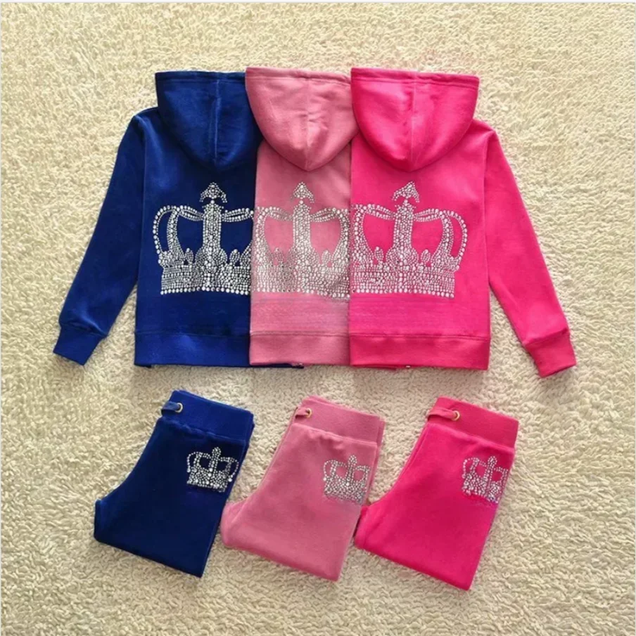 

juicy Kids Velvet Tracksuit for Kids Fall/Winter Girl's Clothing Set Velour Sweatshirts and Pants Two Piece Children Suit