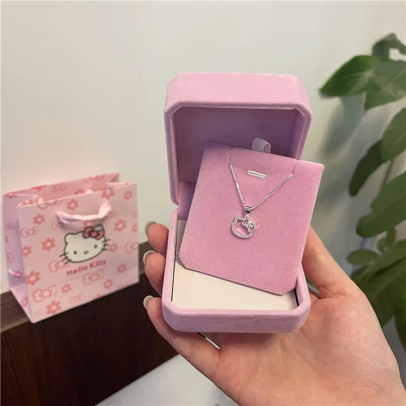 

Колье с подвеской Hello Kitty Sanrio, кольцо 2K Kuromi Melody, цепочка из сплава с серебряным кристаллом, женское очаровательное кольцо, готическое ювелирное изделие, подарок на день Святого Валентина
