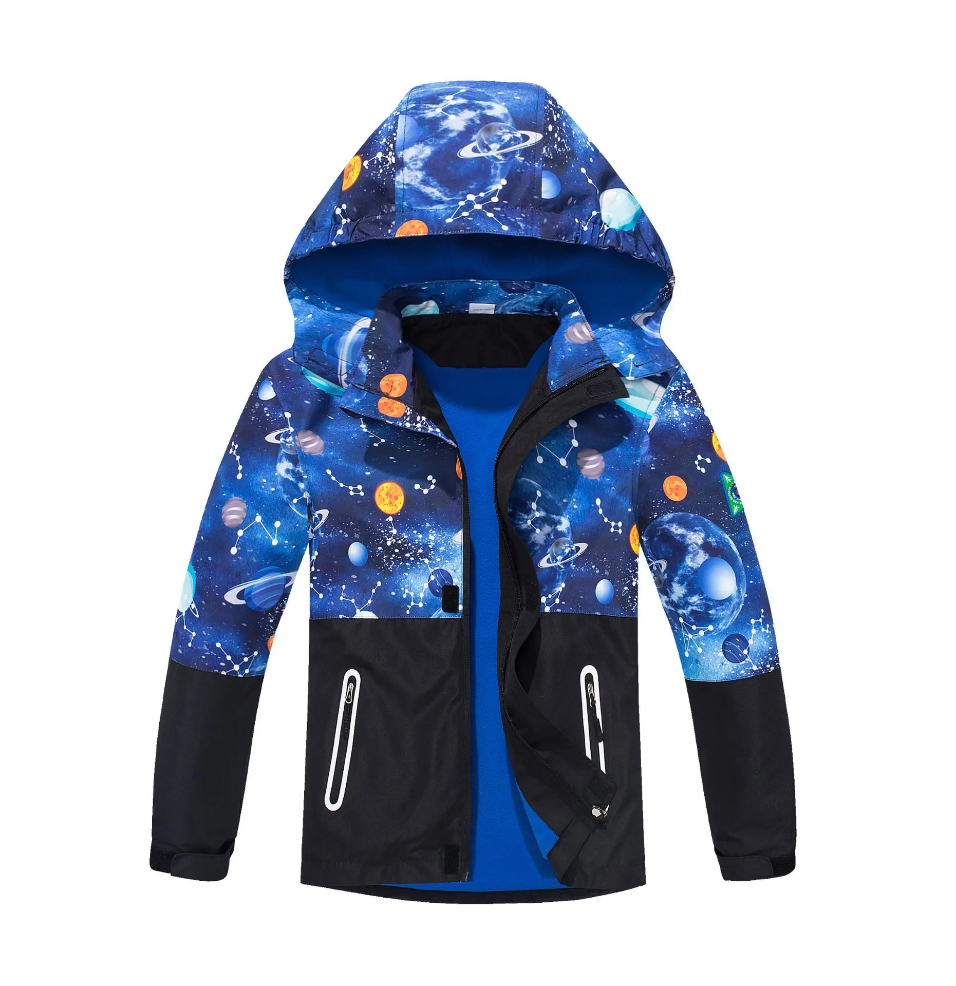 

Boys Waterproof Contrast Outer Space Fleece Lined Zip Hiking Jacket School Kids Track Coat Child Windbreaker Outfit Tops 3-12 Yr