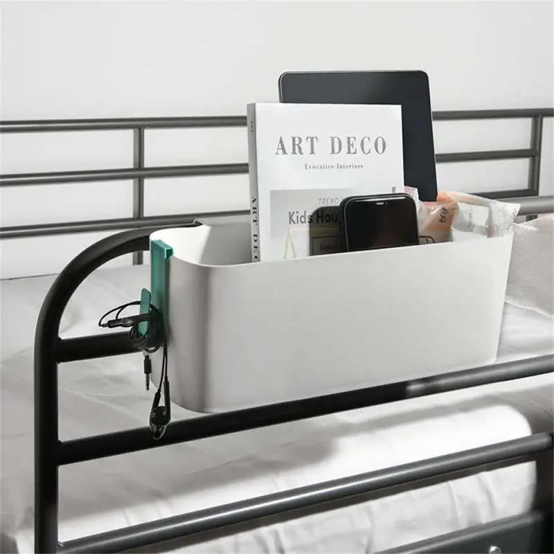 

Bedside Plastic Storage Caddy with Removable Hook Hanging Basket Sundries Organizer Box Holder Shelf for Dorm Room سلة Child Bed
