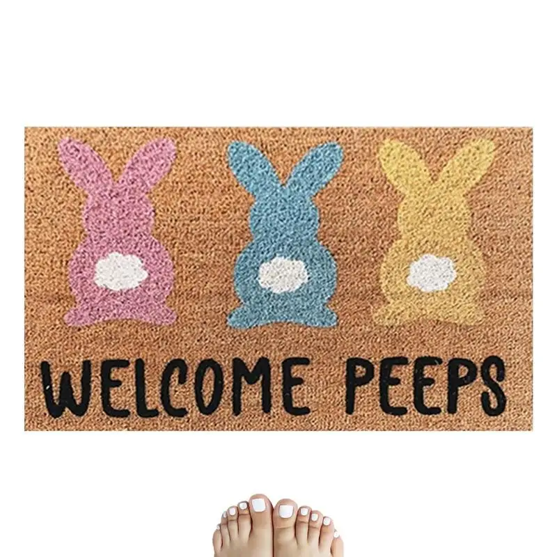 

Easter Door Mat Easter Bunny Rabbit Welcome Front Door Mat Spring Linen Doormat 23.6*15.7inch Non Slip Backing Funny Doormat For