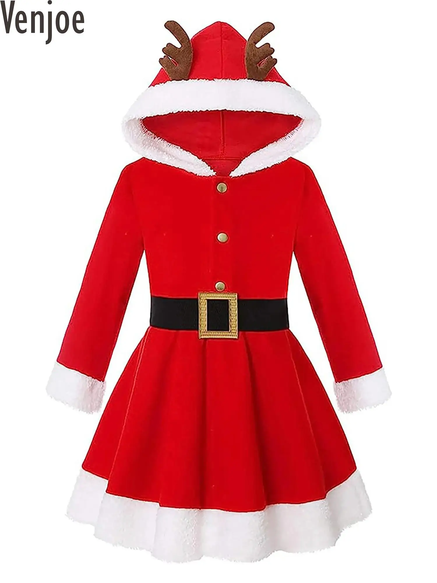 Kids Girls Christmas Costume Xmas Santa Claus Dress Hooded Deer Ear Long Sleeve Dress Holiday Party A-line Dress with Waistband
Kids Girls Christmas Costume Xmas Santa Claus Dress Hooded Deer Ear Long Sleeve Dress Holiday Party A-line Dress with Waistband