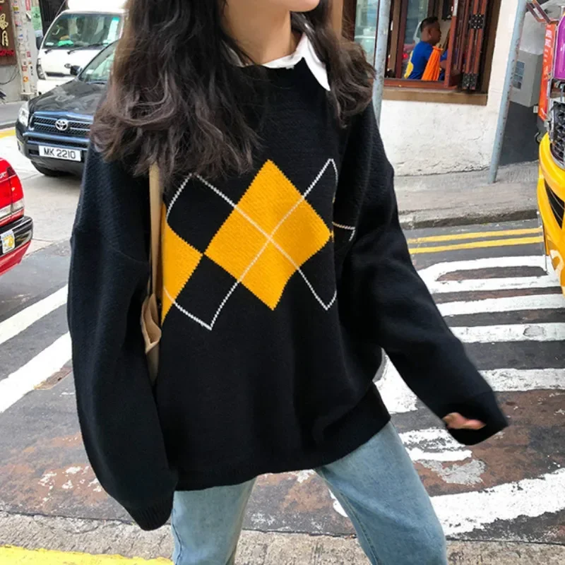 argyle sweater preppy style plaid pullovers womens clothing Winter Autumn Crew Neck Knitted Loose Tops one size knitwear jerseys
argyle sweater preppy style plaid pullovers womens clothing Winter Autumn Crew Neck Knitted Loose Tops one size knitwear jerseys