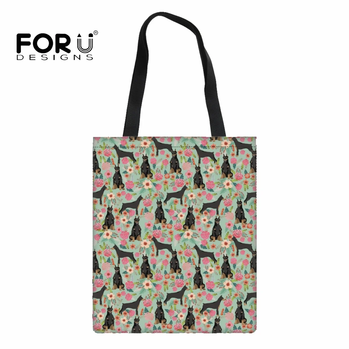 

FORUDESIGNS Shopping Bag Floral Dachshund Print Handbag Tote Bag Female Fashion Shopper Shoulder Canvas Bags Street Style