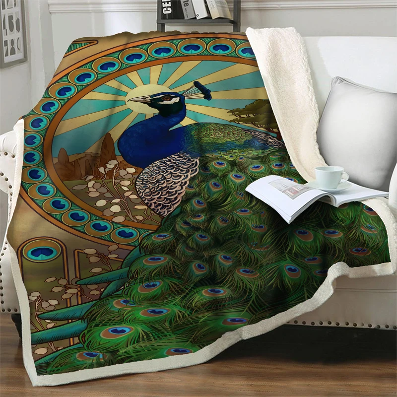 

Dreamlike Peacock Pattern Blanket Soft Warm Flannel Plush Throw Blankets For Beds Sofa Bedspread Couch Car Plane Quilt Nap Cover