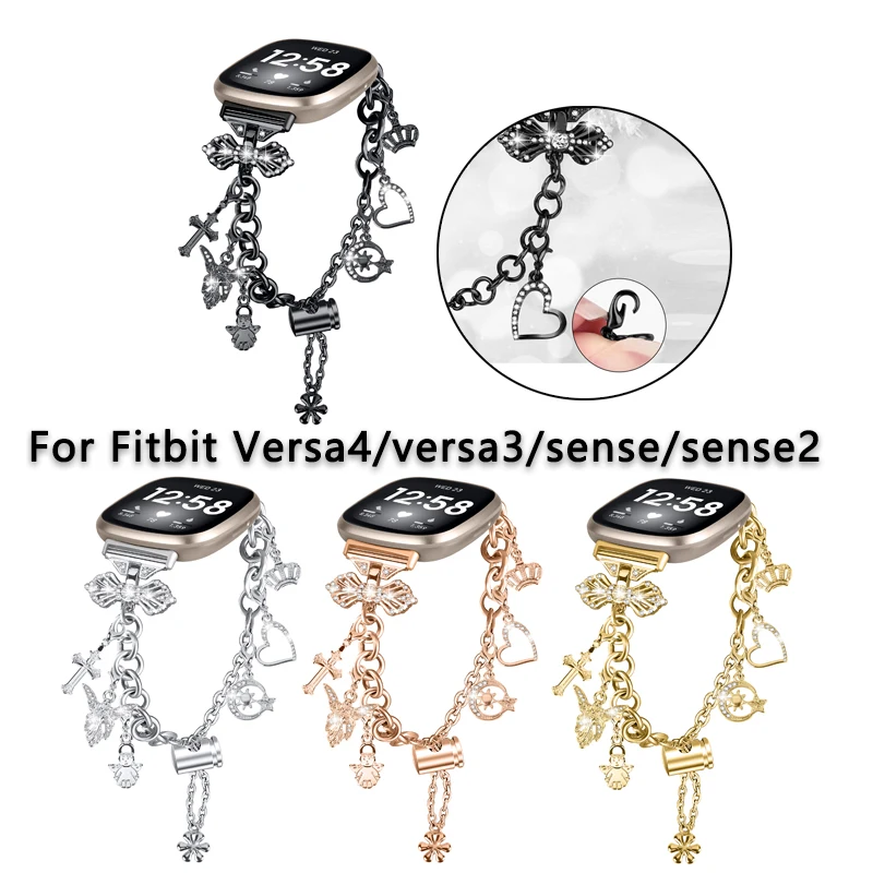 

For fitbit sense sense 2 Watch Band Stainless Steel Diamond Pendant Metal Strap Bracelet for fitbit Versa 4 versa 3 Watchband