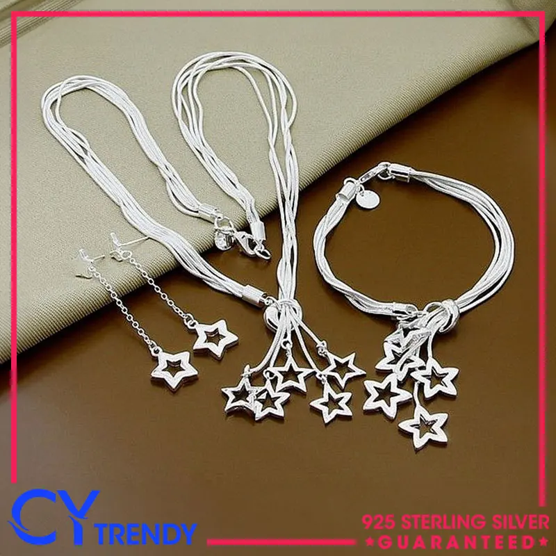 925 Sterling Silver Multilayer Hollow Out Star Style Women Necklaces Bracelets Earrings Jewelry Set
925 Sterling Silver Multilayer Hollow Out Star Style Women Necklaces Bracelets Earrings Jewelry Set