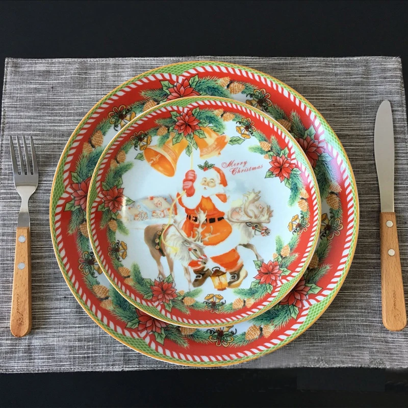 

Prato de cerâmica de 10 polegadas, prato redondo, de natal, pintado à mão, bandeja para o café da manhã, ocidental, 1 peça