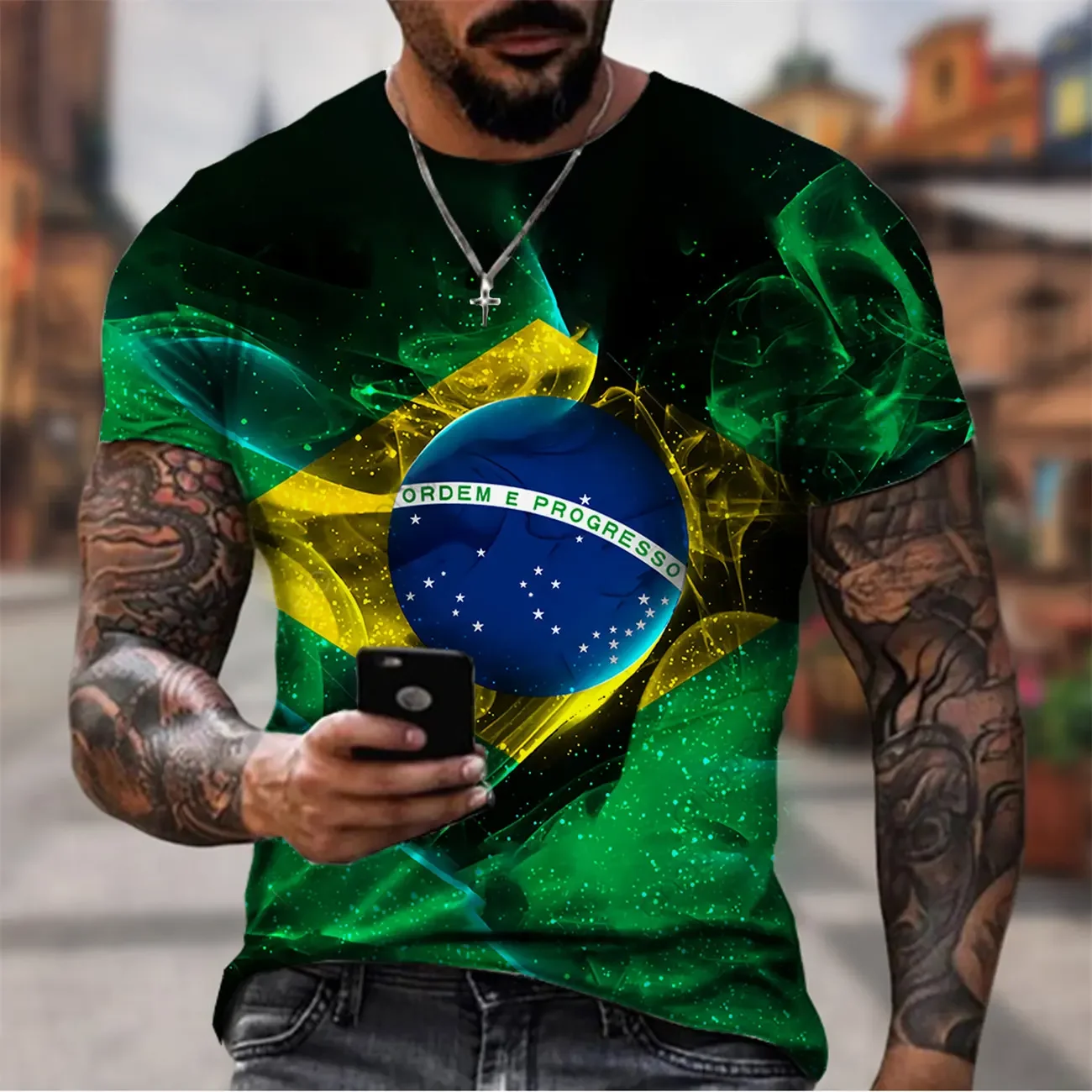 

Man Fashion Brazil T Shirt Harajuku Men's Brasil Flag 3D Printing Casual Sports T-shirt Casual Short Sleeve Birl Tshirt