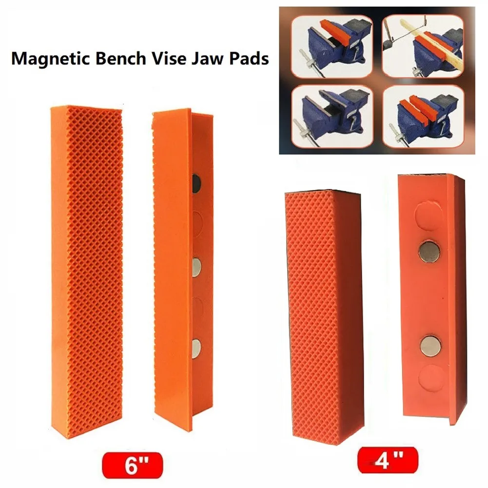 

2pcs Multi-Grooved Magnetic Vise Pads Covers 4/6 Inch Soft Vise Jaws Pad Nylon Protection Strip For Metal Vise Bench Machine