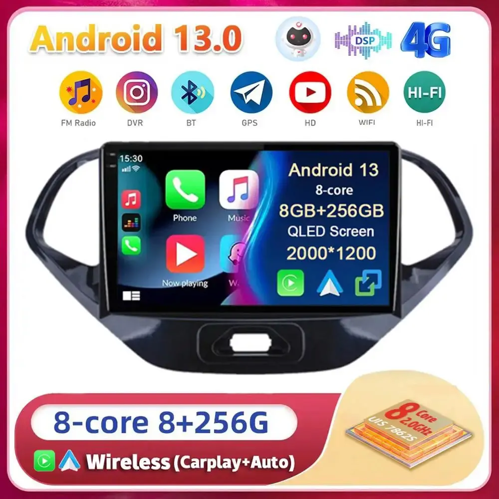 

Android 13 Carplay Авто WIFI + 4G для Ford FIGO KA 2015 - 2020 мультимедийный автомобильный радиоприемник видеоплеер GPS стерео 2din головное устройство DSP